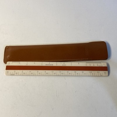 Vintage Bruning  6'' Pocket Scale Ruler No. 2090P Leather Case USA