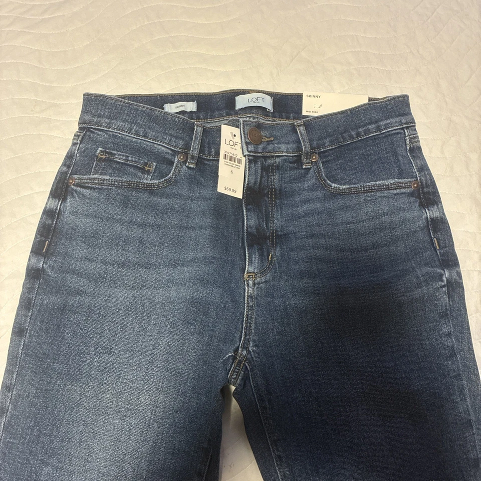 NWT Ann Taylor Loft Size 6/28 Modern Skinny Ankle Jeans Stretch Dark Blue Denim - Image 2 of 4