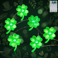 St Patricks Day Shamrock Lights - 30 LED 10Ft Green Lucky Clover String Lights w