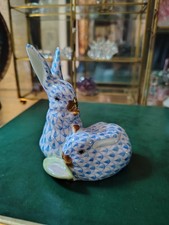 Herend Blue Fishnet Pair of Rabbits Bunnies E...