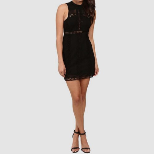 Free People Women's Black Sky Scraper Crochet Sleeveless Mini Dress Size L