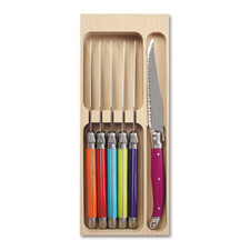 Laguiole Steak Knife Set in Wooden Tray, Set of 6, Multi Colour