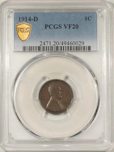 1914-D LINCOLN CENT - PCGS VF-20, KEY DATE!