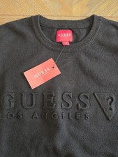 New GUESS Los Angeles Small Black Stero Emboss Knit Sweater Viscose Blend