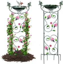 35 Outdoor Bird Bath with Trellis Metal Garden Plant Support Decorative