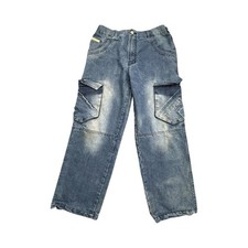 TH-SPORT Cargo Jeans Mens 28 Blue Wide Leg Baggy Vintage Y2K Streetwear Utility