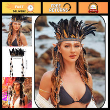 Boho Feather Headband, Indian Headdress, Native American Costume Accessory, Hipp
