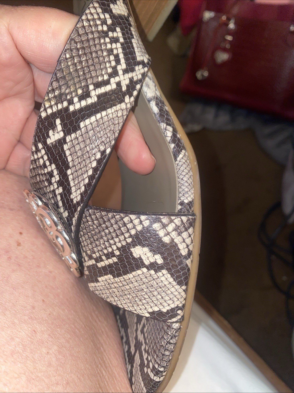 Brighton Alison Python Silver Metallic Block Heel… - image 5