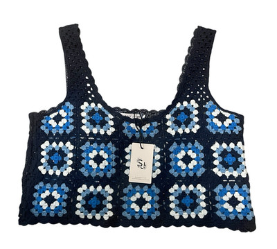 NEW Crochet Crop Top Shirt Sz Medium Granny Squares Cottagecore Sincerely Jules
