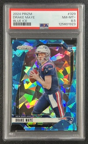 DRAKE MAYE PSA 8.5 2024 PANINI PRIZM #329 ROOKIE BLUE ICE RC 73/99 PATRIOTS