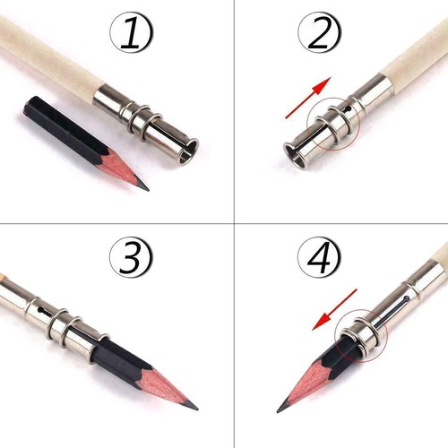 5X Pencil Extender Adjustable Lengthener Holder Wooden Painting Drawing Tool - Picture 3 of 12