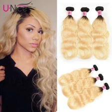 UNice Ombre Blonde Bundles Malaysian Body Wave Human Hair Extension Weave 1B/613