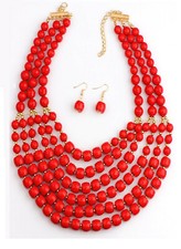 Traditional wedding Statement Bib 6-Layer Acrylic Beads Necklace  Earrings Set