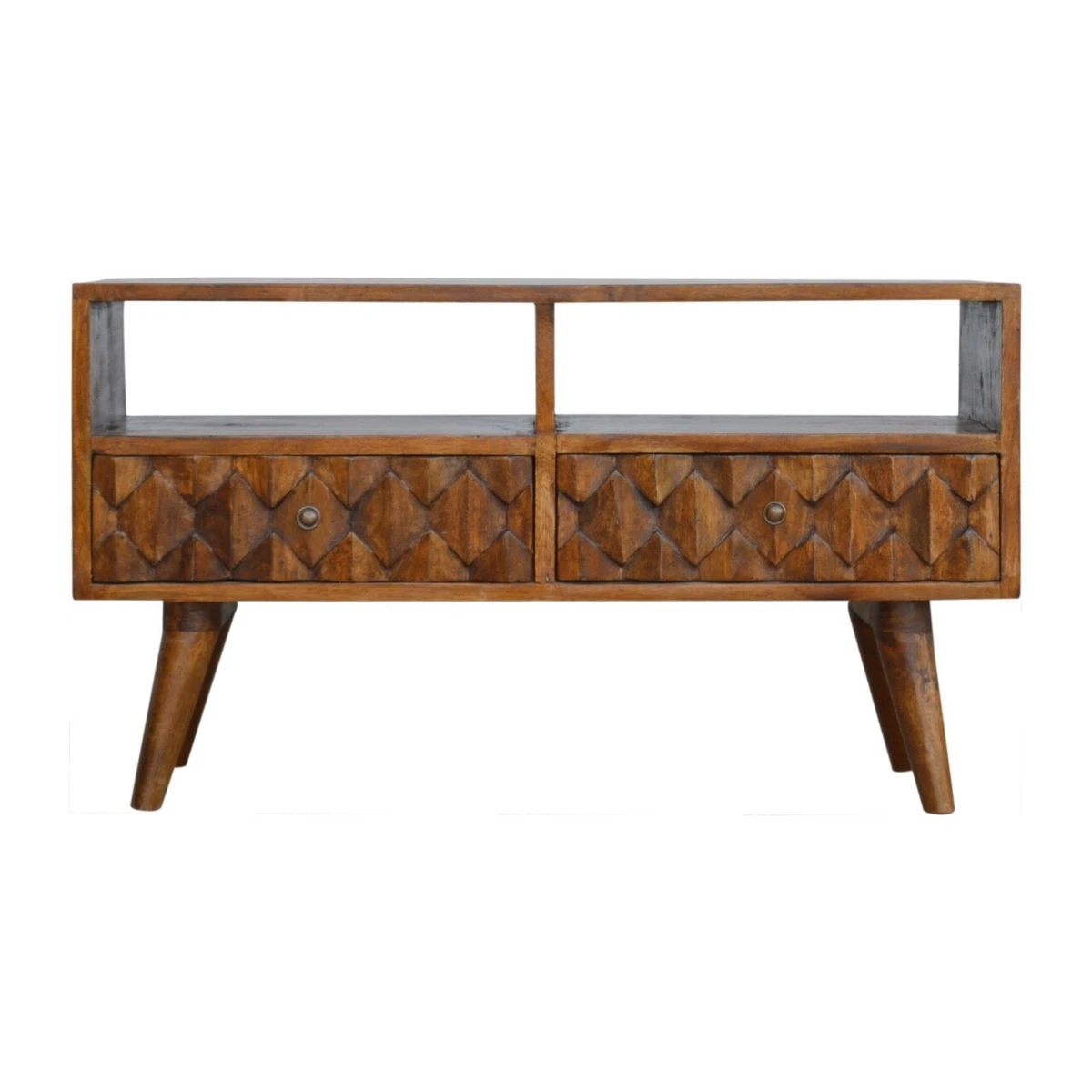 Carved wood 2024 tv stand