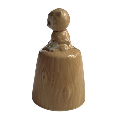Vintage Josef Originals Owl Bell Ceramic Wood Grain Japan Cute Collectible - Picture 4 of 8