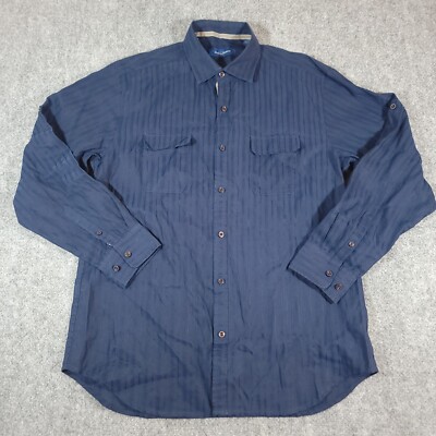 tommy bahama dress shirts Tommy Bahama Men's Big & Tall Coastal Ease Botanic Loom IslandZone Camp Shirt - Blue Freeze