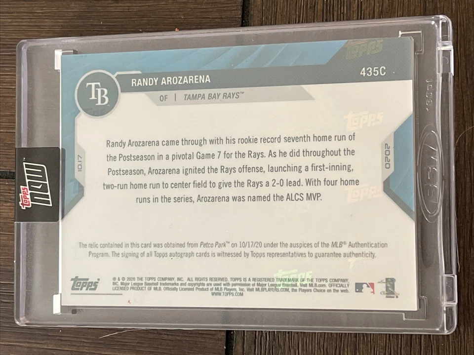 2020 TOPPS NOW RANDY AROZARENA AUTO ALCS Autograph LOGO BASE RELIC RC 435C #6/10 - Image 3 of 3
