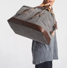 Oversized Weekender Duffle Bag Canvas Leather Trim Travel Luggage