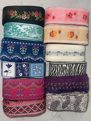 Lot 20 yards assorted jacquard woven embroidered sewing trim ribbon 1"-1.5"