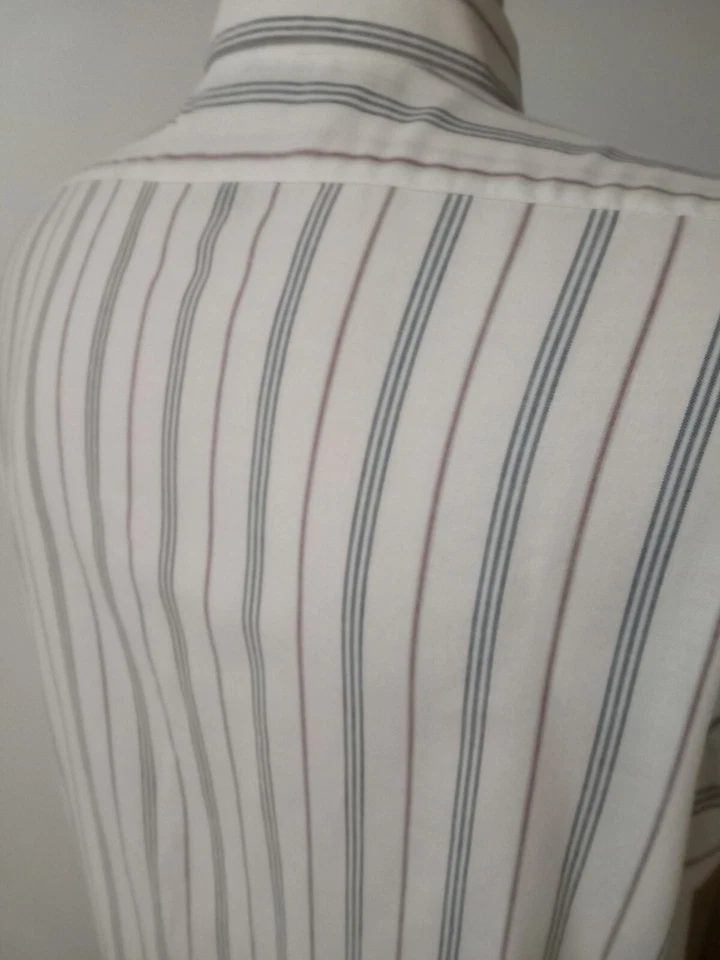 Camisa de vestir DAVID TAYLOR para hombre 17,5 blanca a rayas manga corta bolsillo vintage Foto 4 de 4