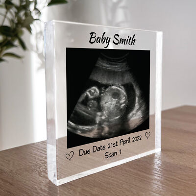 Personalised Baby Scan Acrylic Block Baby Announcement Gift Mummy To Be  Daddy UK
