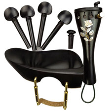 Ebony Violin Accessories Inlay Pearl Shell Chin rest with bracket Tailpiece Gut
