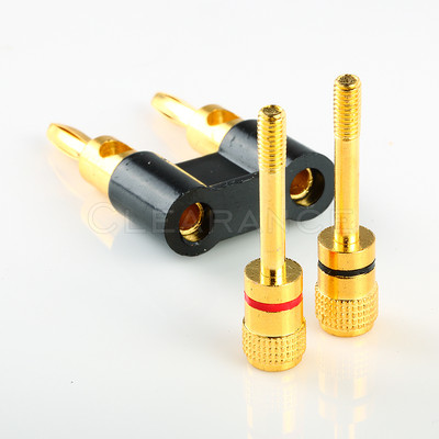 Black premium gold dual 2 banana plug post jack speaker audio connector