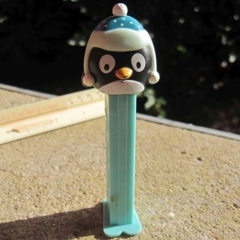 Penguin PEZ Candy Dispenser Light Blue Toboggin Hat Preowned Dirty Collectible