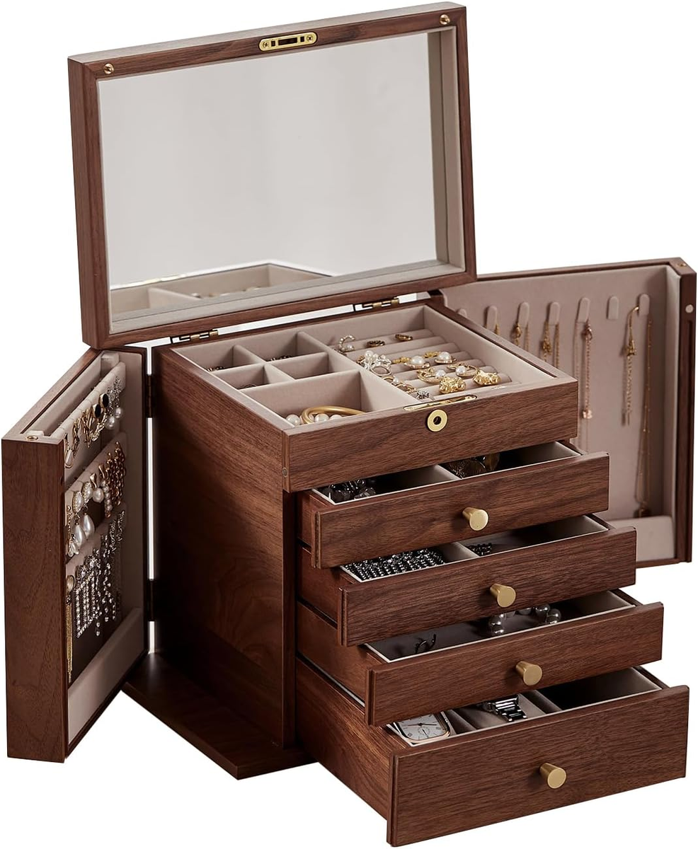 Black Walnut Wooden Jewelry Box for Women Classical Wooden with