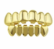 Custom Mold at Home 14k Gold Plated Top Bottom Real Teeth Grillz Set w Molds