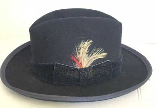 Vintage Godfather Navy Fedora Hat Mens Size S Capas Design USA Made 100% Wool - Afbeelding 1 van 10
