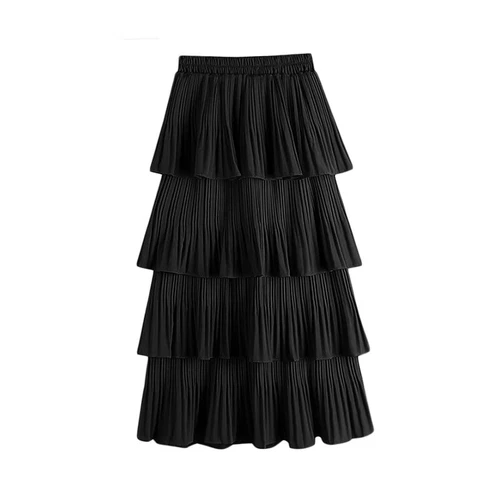 Elegant Women Elastic Waist Tiered A-line High Waist Layered Ruffle Skirt - Picture 11 of 20