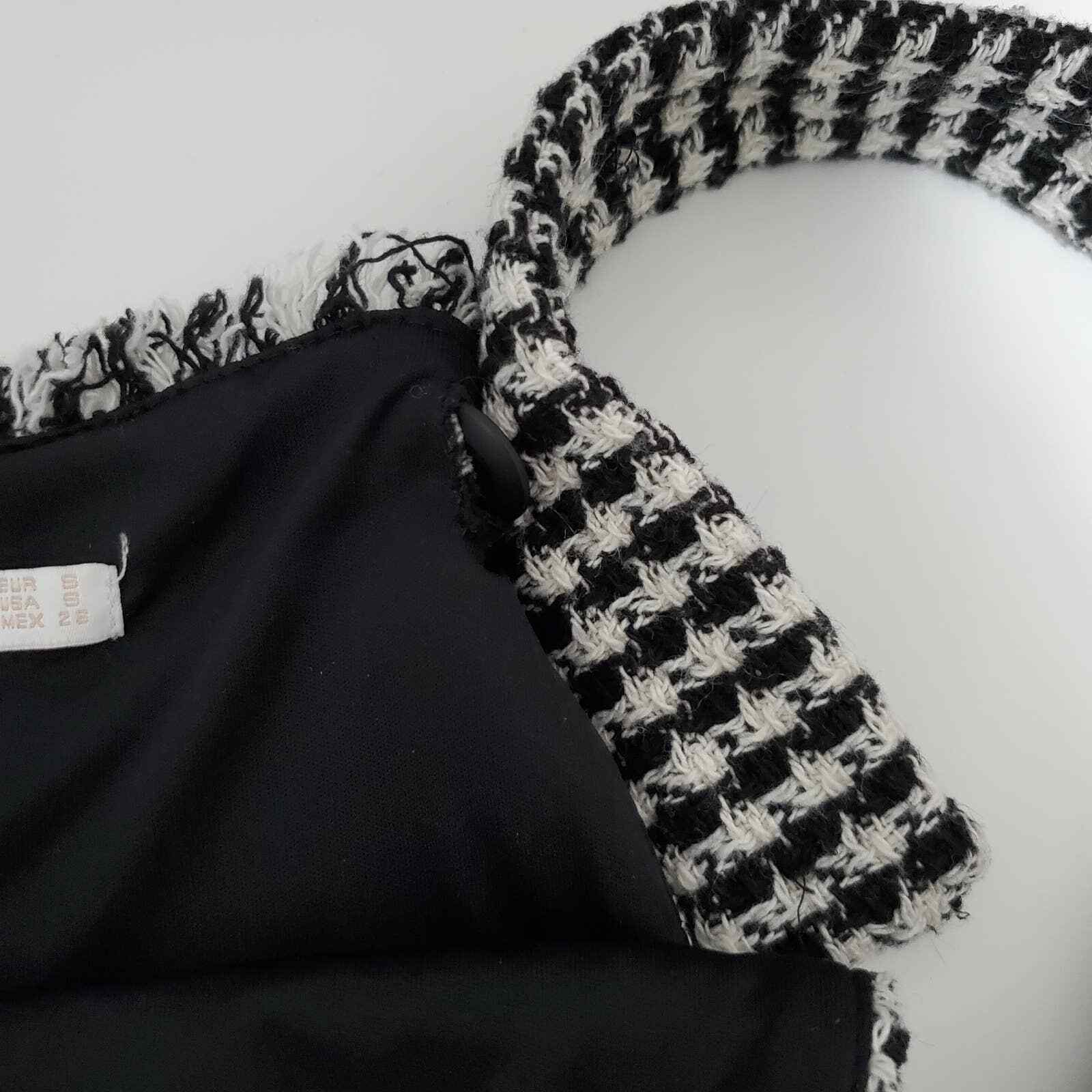 Zara Tweed Fringe Jumper Mini Dress Sleeveless Black … Gem