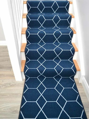 Stair Runner Narrow Rugs Really Long Blue Stairway Carpets Dark Navy Rugs Cheap - Afbeelding 1 van 2