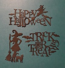 HALLOWEEN DIE CUTS FOR CARD MAKING  SCRAPBOOKING WITCH TRICK OR TREAT 3 PCS.