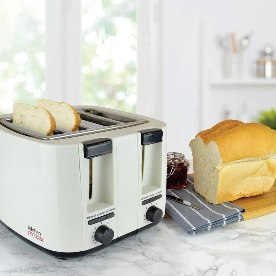 4-Slice Toaster Extra Wide Slots Variable Browning Defrost Reheat 1500W Cream - Image 3 of 4