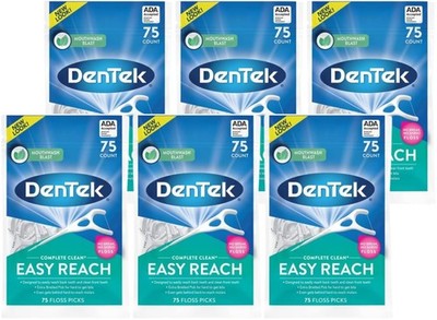 DenTek Complete Clean Easy Reach Floss Picks, Advanced 75 Count (Pack of 6) 