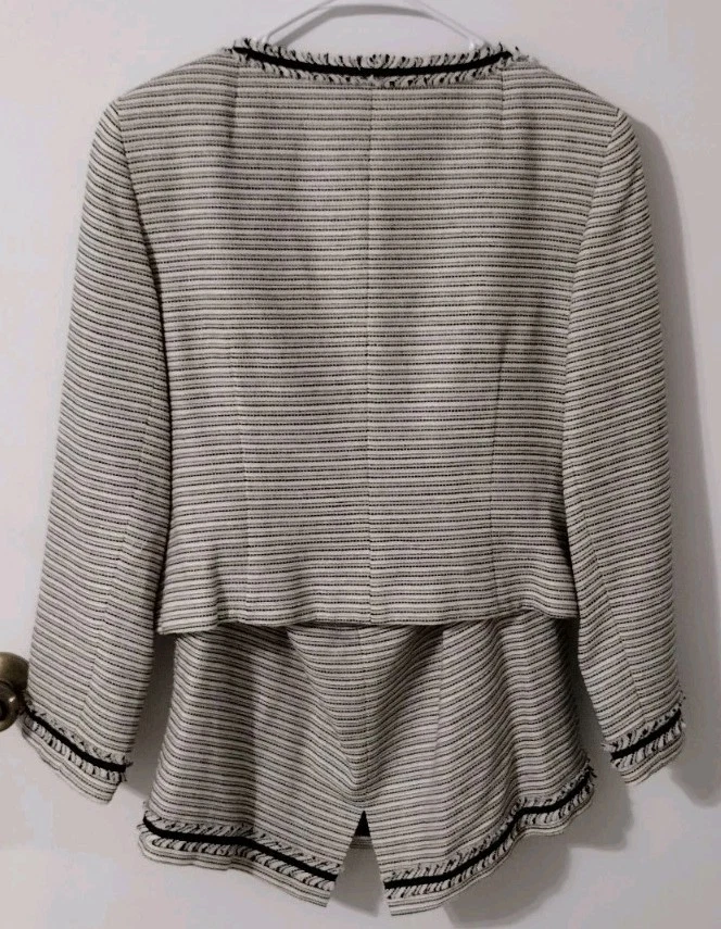 Traje Falda Kay Unger New York 2 Piezas Sofisticado Borde Flecos Talla 14 Foto 2 de 4