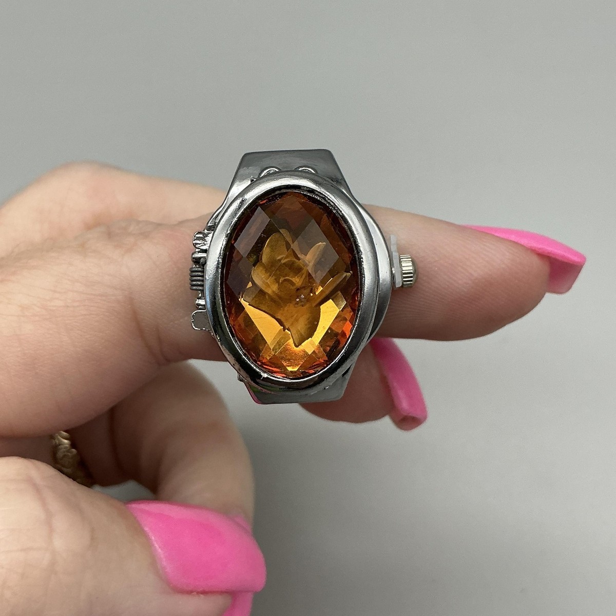 Bozhi Ring Watch Womens 20mm Hidden Dial Orange Crystal Floral New 