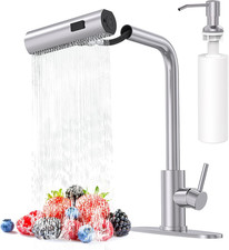 Brushed Nickel Kitchen Faucets with Pull down Sprayer  Soap Dispenser, Single H
