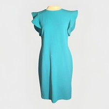 Calvin Klein Teal  Ruffle Sleeves Front Sheath Dress Size 10