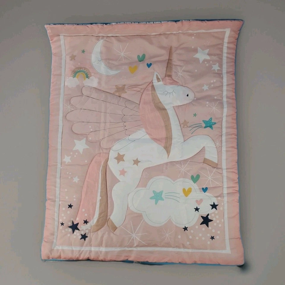 Juego de Cuna Infantil Rosa Unicornio Edredón Cuna Sábana Funda de Almohada Estrellas Corazón Arco Iris Foto 3 de 4