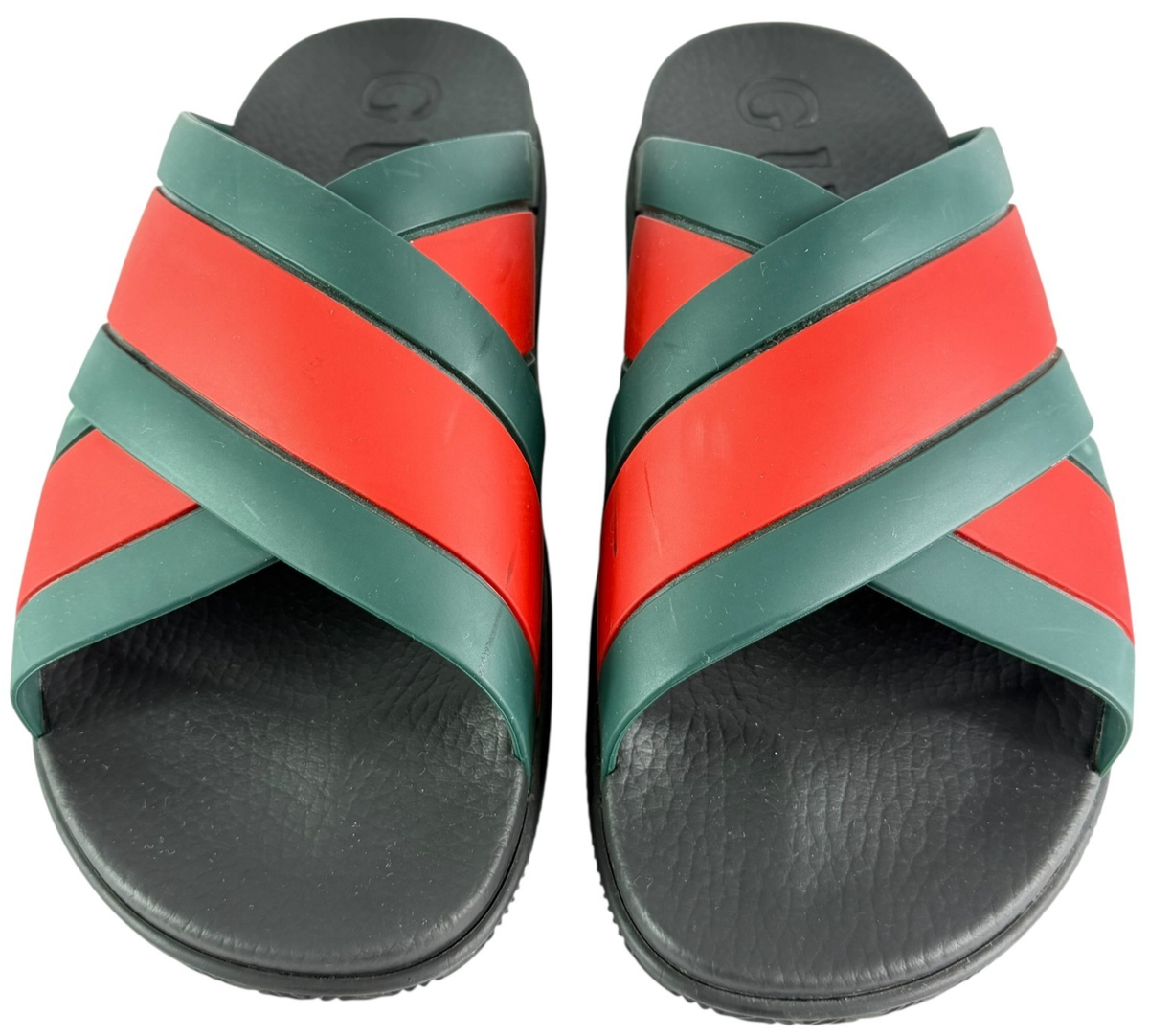 GUCCI 630326 Rubber Web Crisscross Slide Stripe Men's Sandal 9