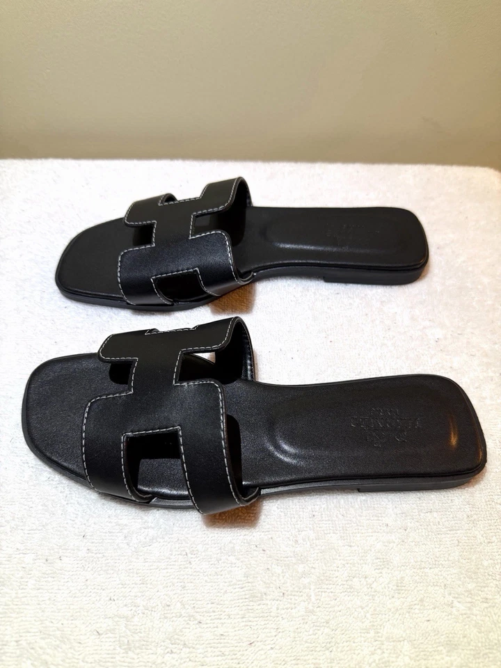 Sandalias Hermes Oran H de piel de becerro negra para mujer EU 37 US 6,5‐7 con bolsas antipolvo Foto 3 de 4