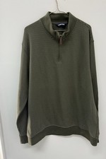 L.L. Bean Quarter Zip Pullover Men XL Reg Baumwolle Cotton Stripe Olive