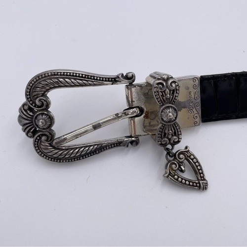 Vintage 80s 90s Brighton Black Leather Belt Women's Size 32 Silver Heart Charm - Picture 3 of 10