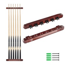Wall-Mounted Billiard Cue Rack for 6 Cues - Burgundy Pool Stick Holder