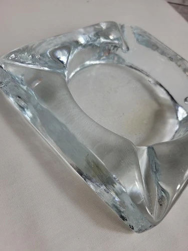 Vintage Blenko Glass Ashtray Clear Large Heavy Handblown Glass