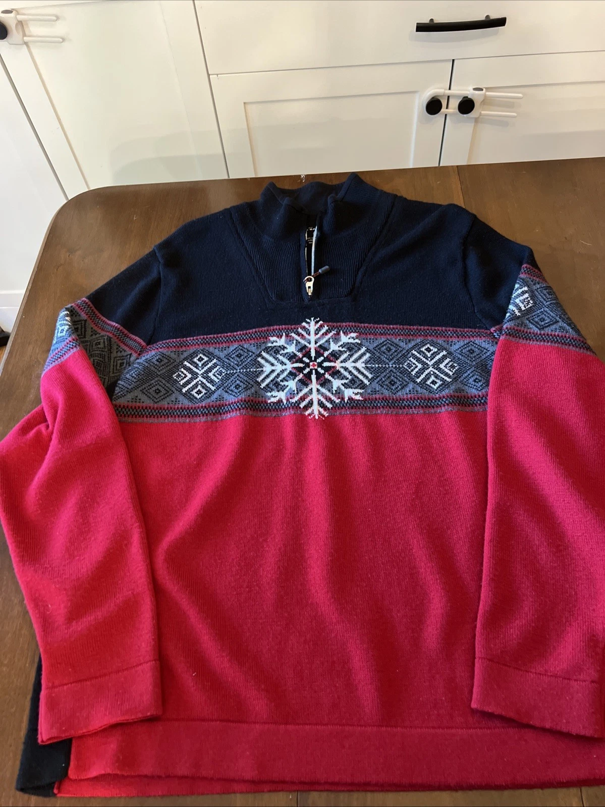 Eddie Bauer Sport Sweater Men XL 100% Merino Wool 1/4 Zip Fair Isle Knit Classic