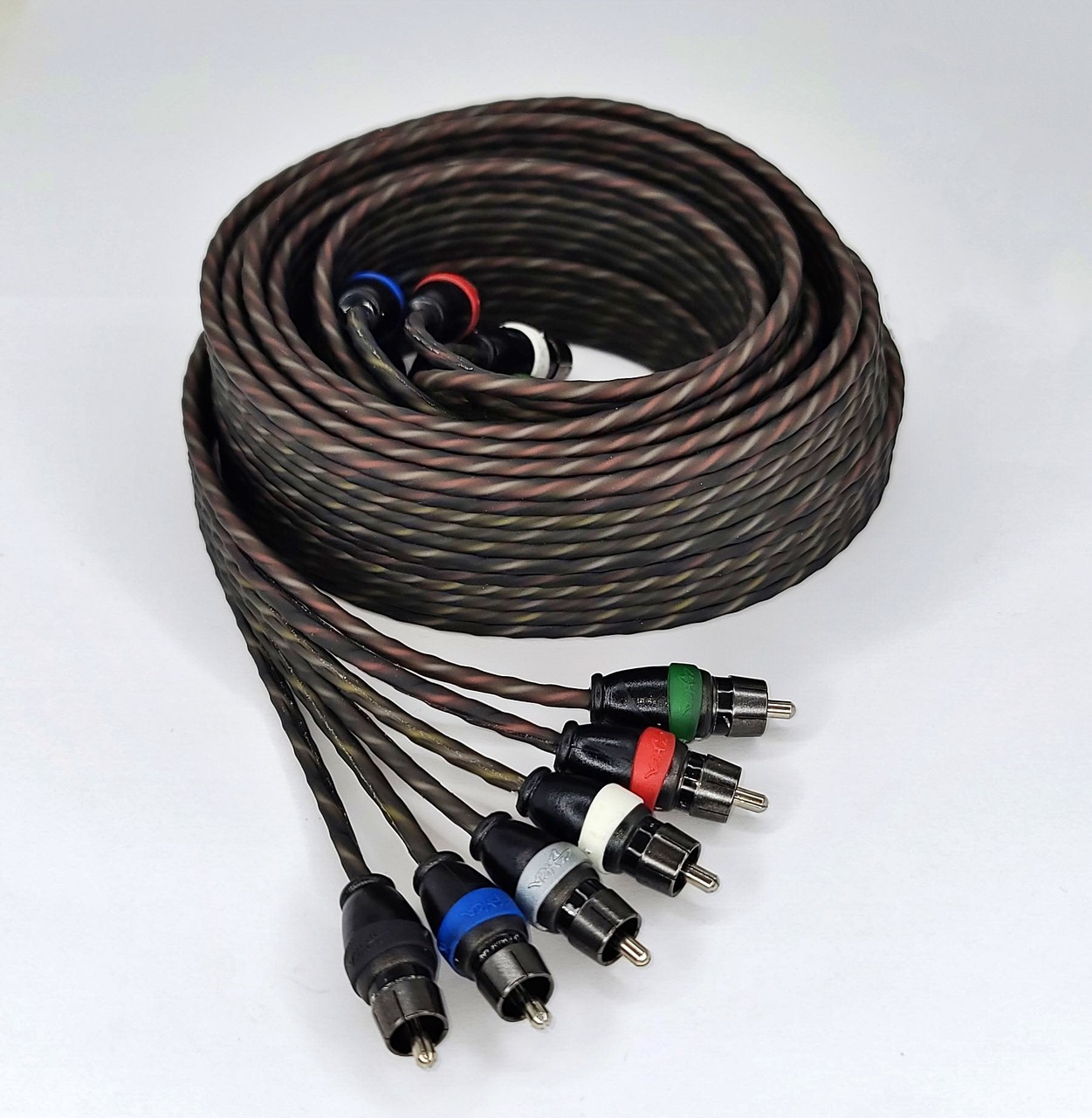 Sky High Car Audio 6 Channel Twisted RCA 12ft Cables Coated 